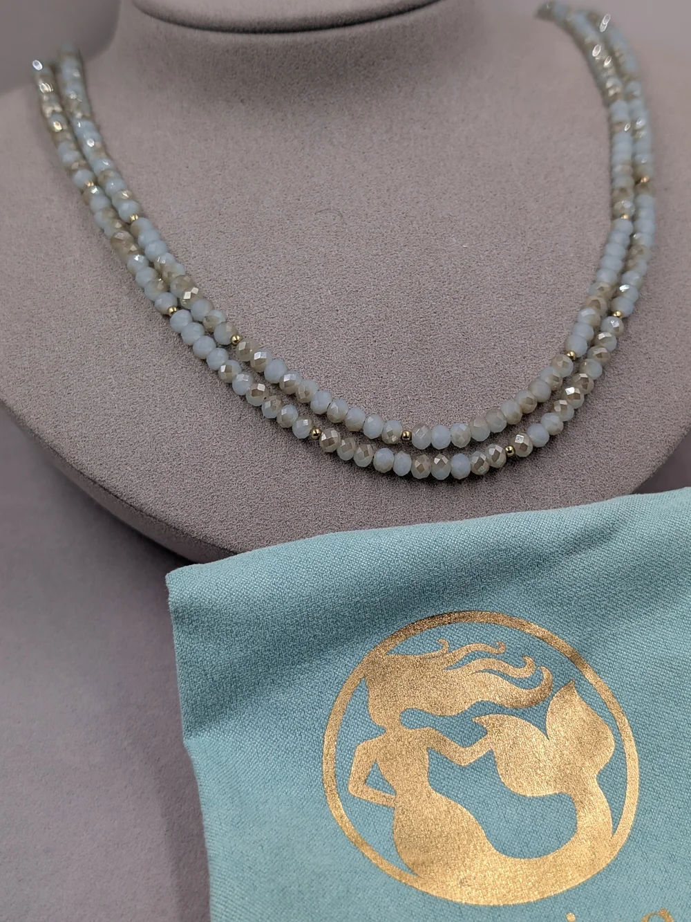 Spartina 449 Double Strand Seafoam Crystal Bead Necklace Pouch | 0245